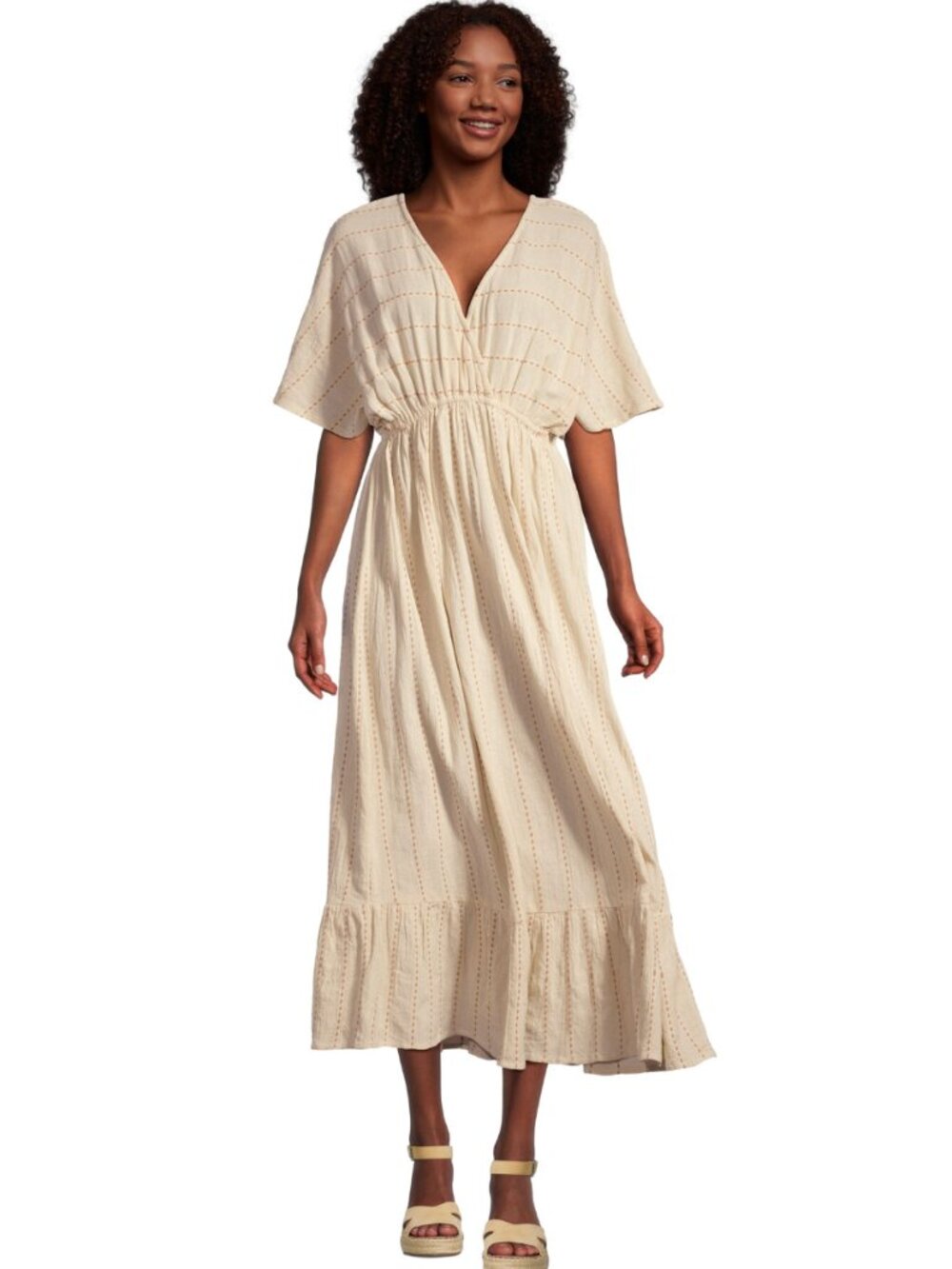World Market Mira Cotton Kaftan Maxi Dress Ivory Terracotta S/M